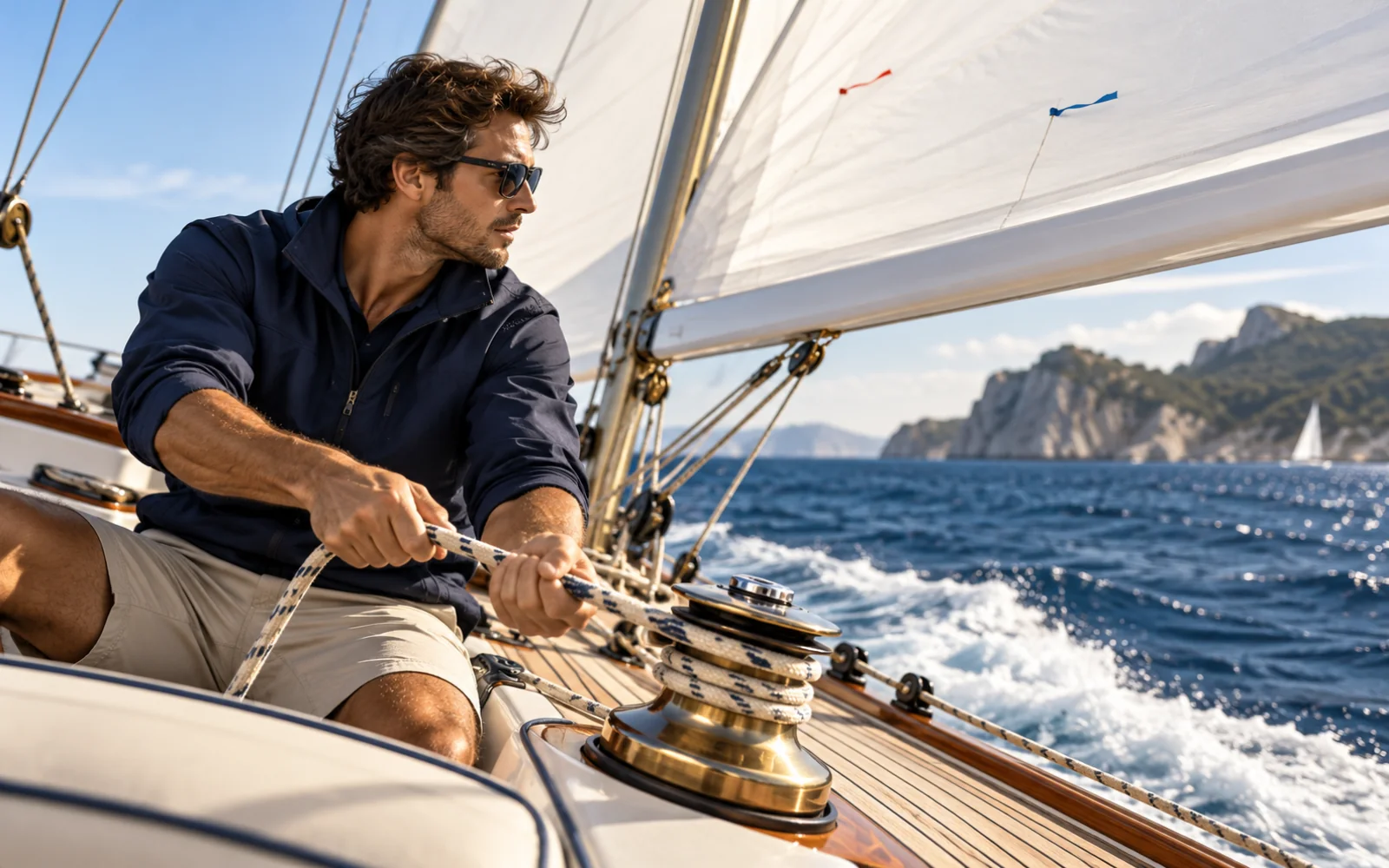 Équipier réglant l’écoute de grand-voile pour alléger la barre