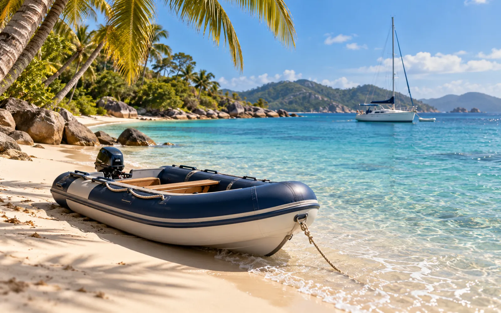 Annexe tirée sur une plage de sable clair aux Antilles
