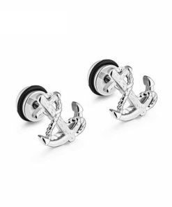 boucles oreilles pivot ancre vintage argent fond blanc