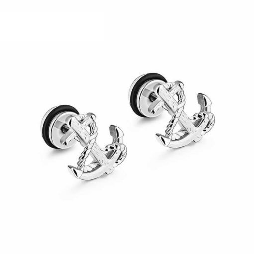 boucles oreilles pivot ancre vintage argent fond blanc