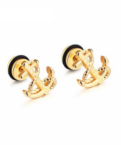 boucles oreilles pivot ancre vintage or fond blanc