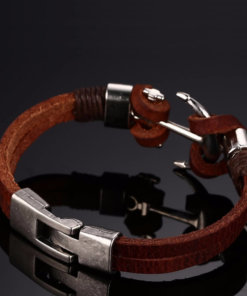 bracelet ancre cuir marron presentation vue de haut