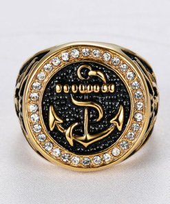 Bague Ancre marine avec strass vue de face