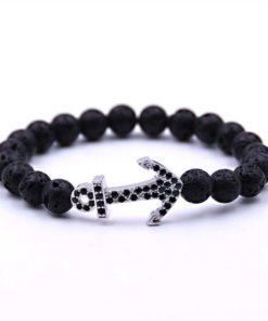 Bracelet Ancre avec brin de strass noir fond blanc