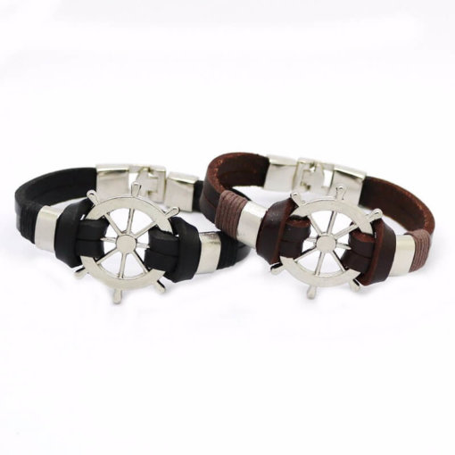 Bracelet en cuir Gouvernail Vintage en cuir noir et marron