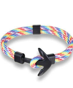 Bracelet en corde tissée motif Ancre marine arc en ciel