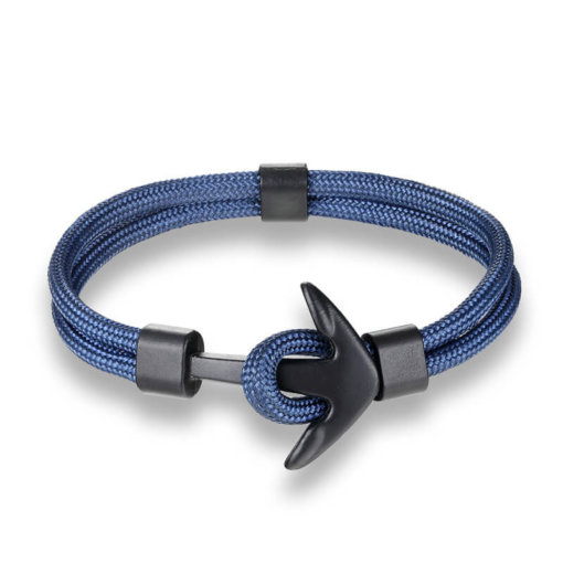 Bracelet en corde tissée motif Ancre marine bleu