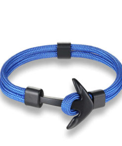 Bracelet en corde tissée motif Ancre marine bleu ciel