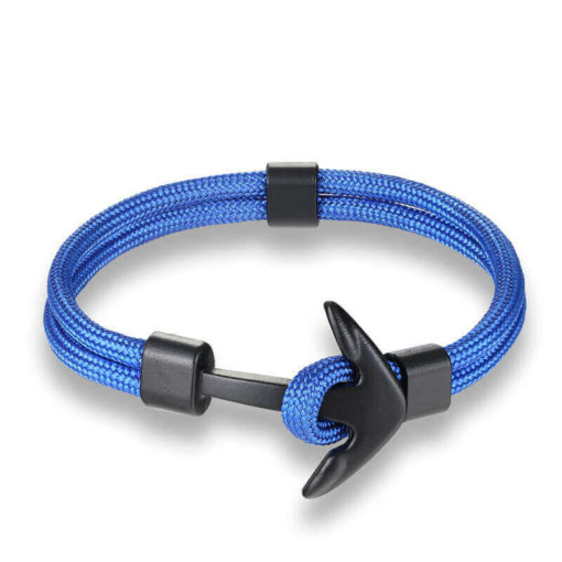 Bracelet en corde tissée motif Ancre marine bleu ciel