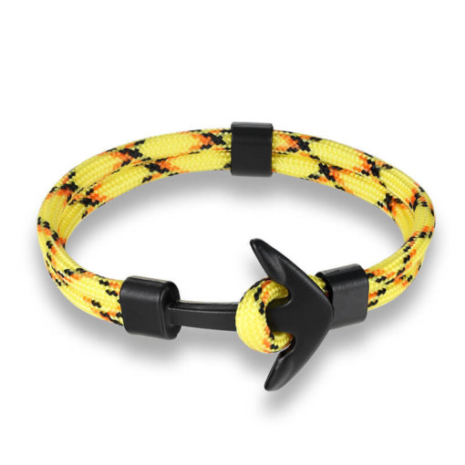 Bracelet en corde tissée motif Ancre marine jaune
