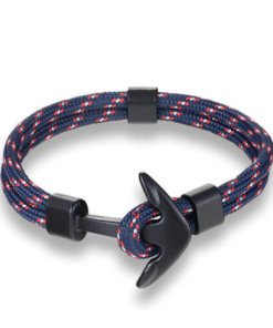 Bracelet en corde tissée motif Ancre marine bleu rouge