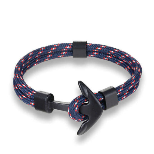 Bracelet en corde tissée motif Ancre marine bleu rouge