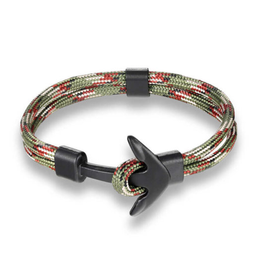 Bracelet en corde tissée motif Ancre marine camouflage