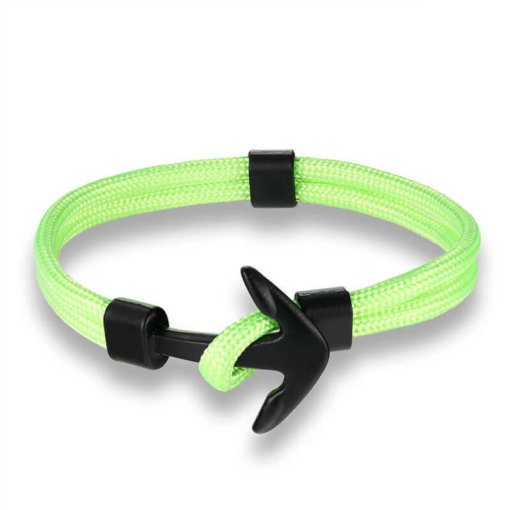 Bracelet en corde tissée motif Ancre marine vert clair
