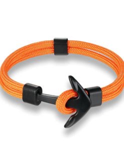 bracelet en corde tissée motif ancre marine couleur vert et orange