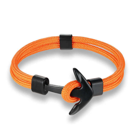 bracelet en corde tissée motif ancre marine couleur vert et orange