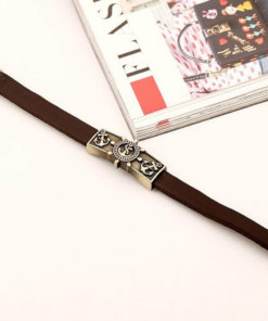 Bracelet vintage Ancre en cuir marron long