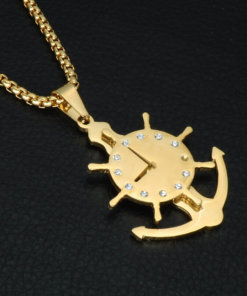 Collier avec pendentif Horloge Gouvernail or
