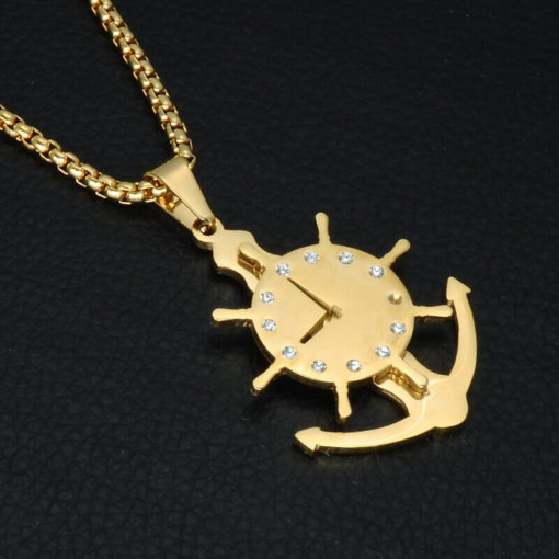 Collier avec pendentif Horloge Gouvernail or