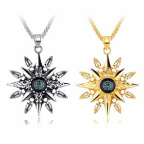 Collier avec pendentif Retro Boussole argent et or