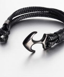 Bracelet-Corde-Tissée-en-Cuir-Ancre-Marine-noir-description
