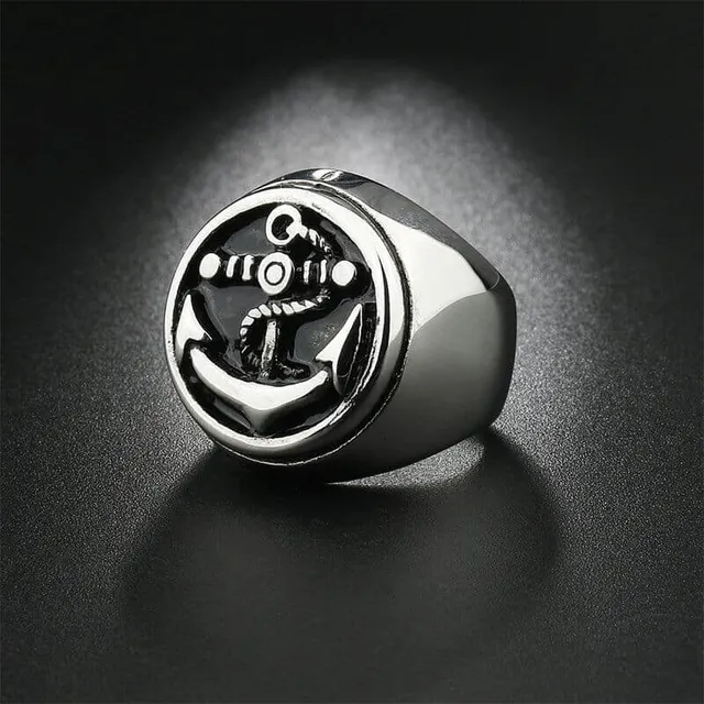 Bague ronde polie, ancre et cordage