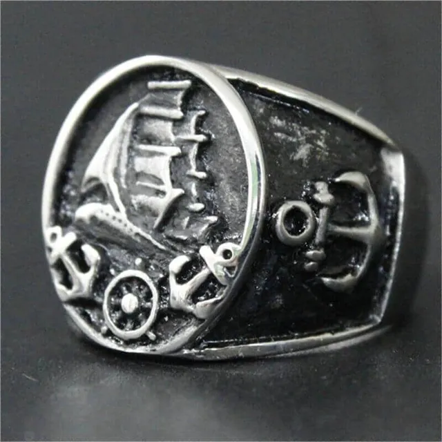 Bague voilier, ancres et barre à roue