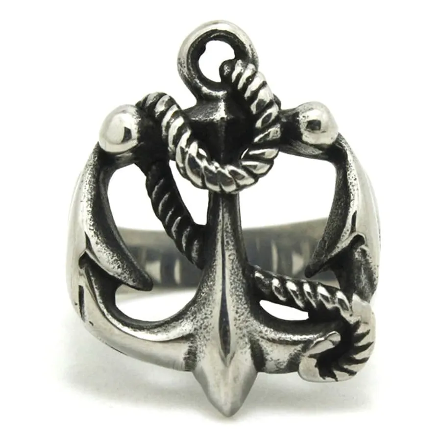Bague homme ancre et cordage, vue de face
