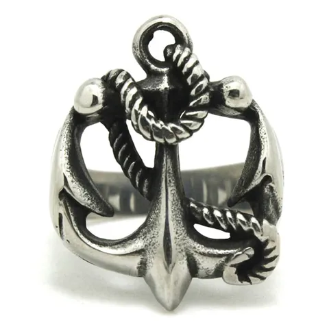 Bague homme ancre et cordage, vue de face