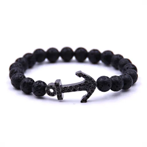 Bracelet Ancre avec brin de strass noir face
