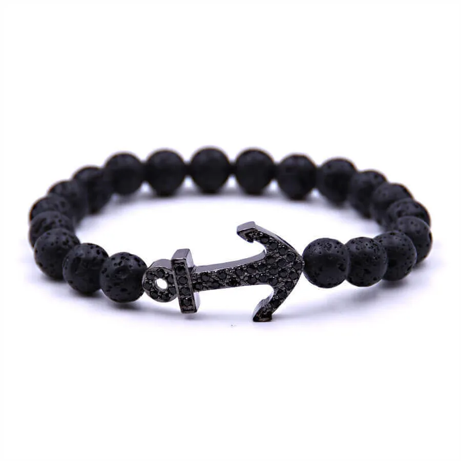 Bracelet Ancre avec brin de strass noir face