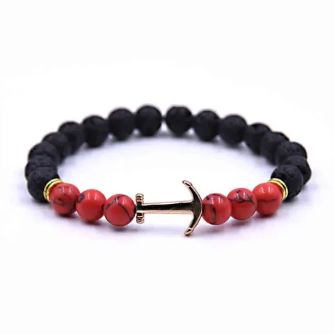 Bracelet Ancre en pierre volcanique Rouge