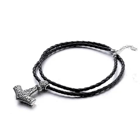 Collier marteau de Thor sur cordon tressé, pendentif Mjölnir sur cordon noir tressé