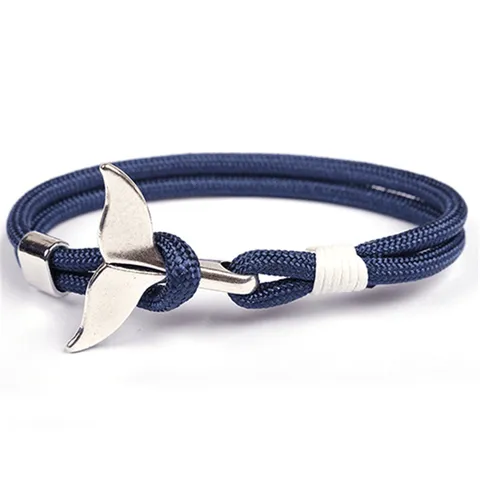Bracelet cordon et ancre queue de baleine, cordon bleu sombre et ancre en queue de baleine