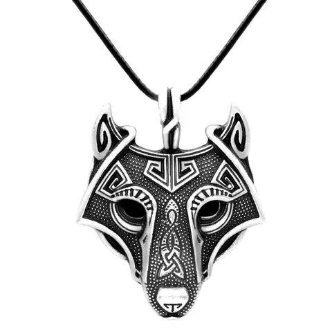 Collier tête de loup de Fenrir, pendentif tête de loup sur cordon noir