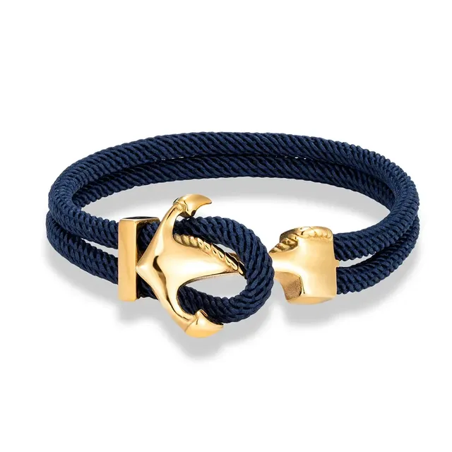 Bracelet ancre dorée sur corde à double brin